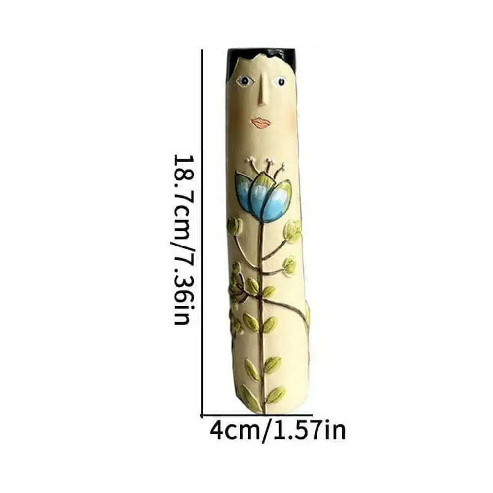 Spring Family Bud Vases Hand Painted Vase with Cute Character Bohemian Flower Plant Holder Boho Resin Vase Funny Humanoid Family - KIMLUD