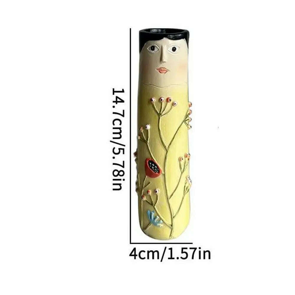 Spring Family Bud Vases Hand Painted Vase with Cute Character Bohemian Flower Plant Holder Boho Resin Vase Funny Humanoid Family - KIMLUD