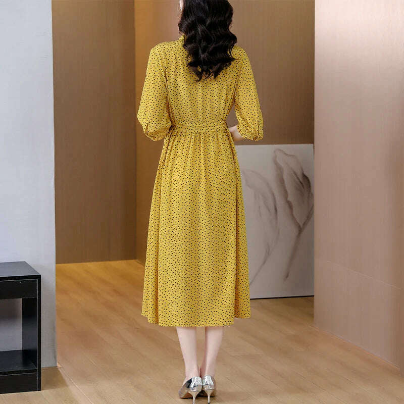 KIMLUD, Spring Fashion Elegant Silk Printed Dress For Women 2023 New Versatile 5/4 Sleeve Loose Fit Casual Holiday Knee Length Dress Ves, KIMLUD Womens Clothes