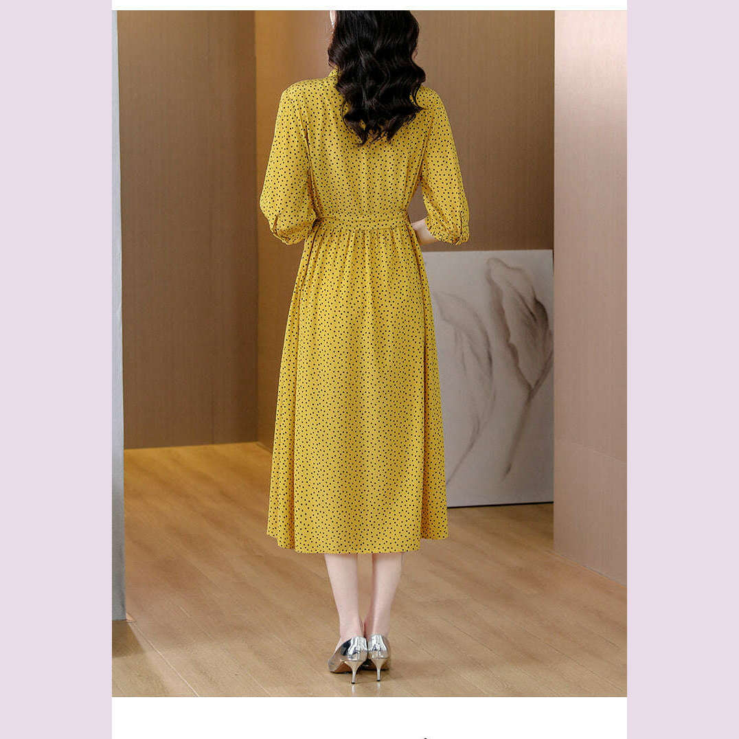 KIMLUD, Spring Fashion Elegant Silk Printed Dress For Women 2023 New Versatile 5/4 Sleeve Loose Fit Casual Holiday Knee Length Dress Ves, KIMLUD Womens Clothes