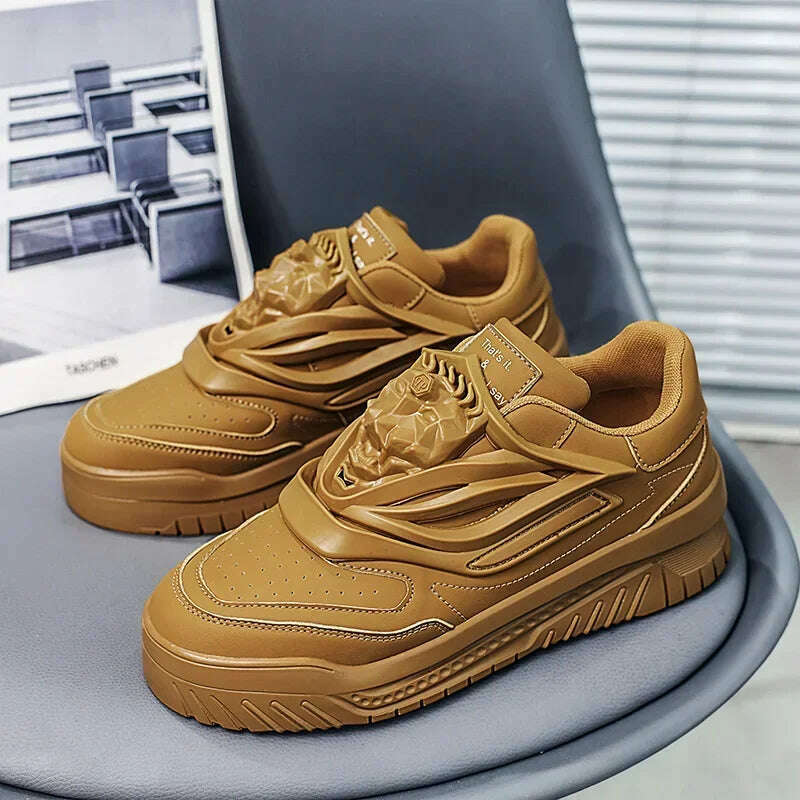 KIMLUD, Spring Men Shoes Platform Male Casual Sneakers Men Board Shoes Fashion Thick-soled Trendy Men Vulcanized Shoes Student 2023 New, Brown / 40, KIMLUD APPAREL - Womens Clothes