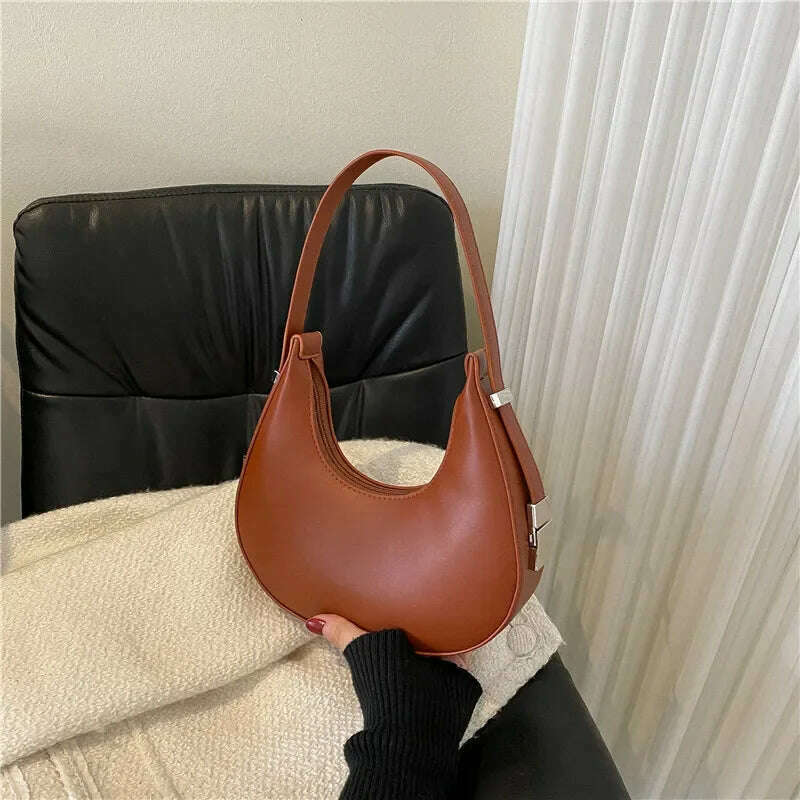 KIMLUD, Spring New Solid Color Half-moon Bags for Women Fashion Shoulder Bags Luxury PU Leather Underarm Bag Advanced Brand Handbag Purs, KIMLUD Womens Clothes