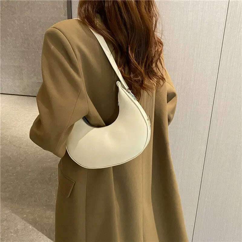 KIMLUD, Spring New Solid Color Half-moon Bags for Women Fashion Shoulder Bags Luxury PU Leather Underarm Bag Advanced Brand Handbag Purs, white / 20.5x 5.5x20.5cm, KIMLUD APPAREL - Womens Clothes