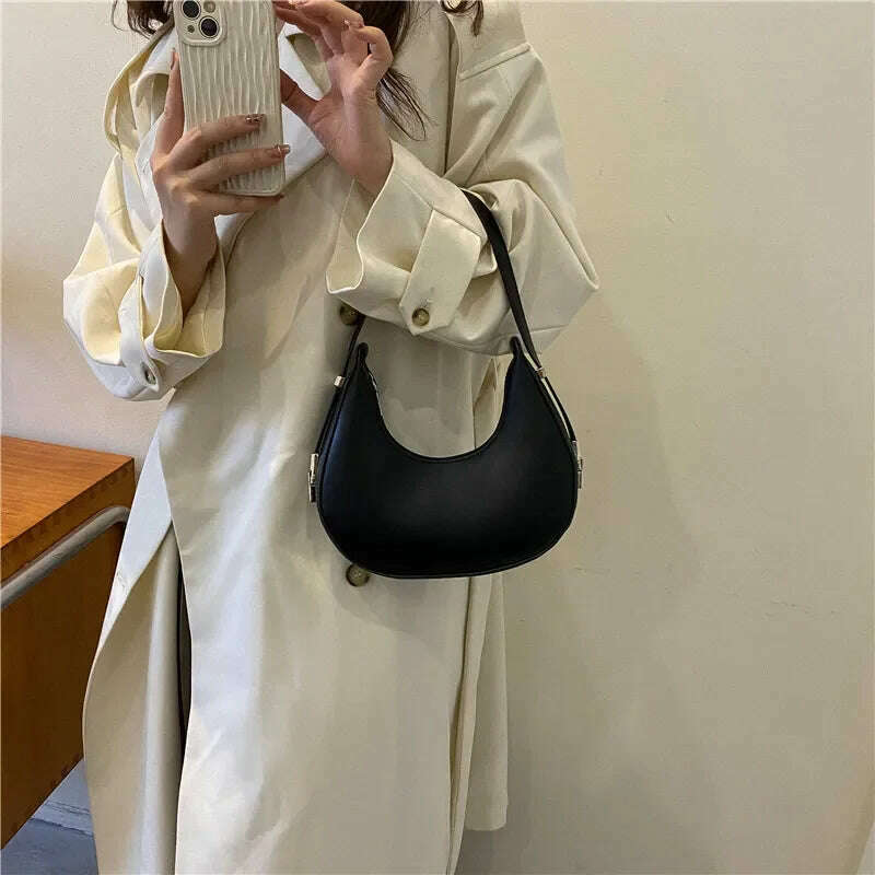 KIMLUD, Spring New Solid Color Half-moon Bags for Women Fashion Shoulder Bags Luxury PU Leather Underarm Bag Advanced Brand Handbag Purs, black / 20.5x 5.5x20.5cm, KIMLUD APPAREL - Womens Clothes