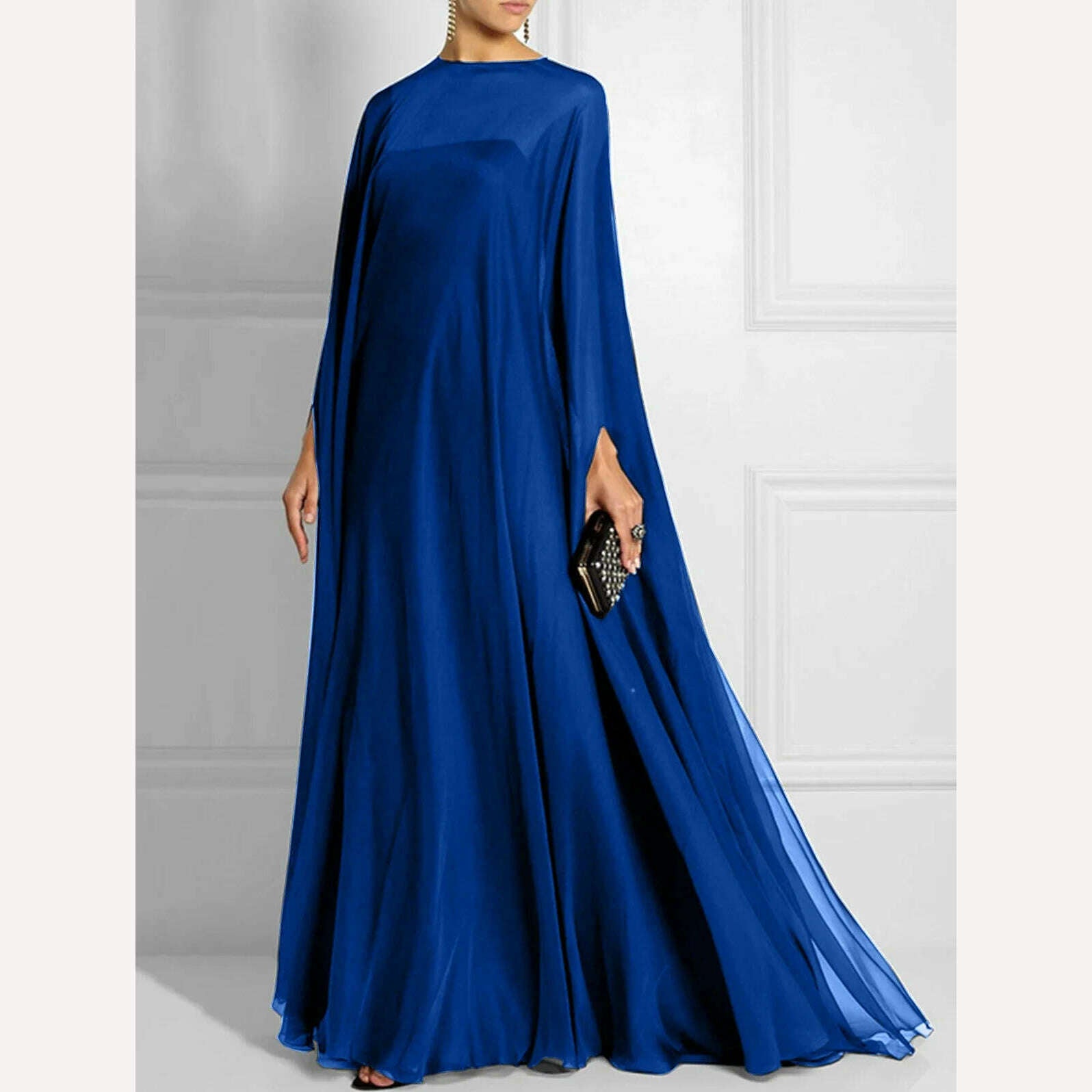 KIMLUD, Spring Summer Fashion Dress Solid Color Shawl Evening Gown Long Maxi Dresses for Women Dolman Sleeve Floor-length Flowy Dress, Blue / L, KIMLUD APPAREL - Womens Clothes