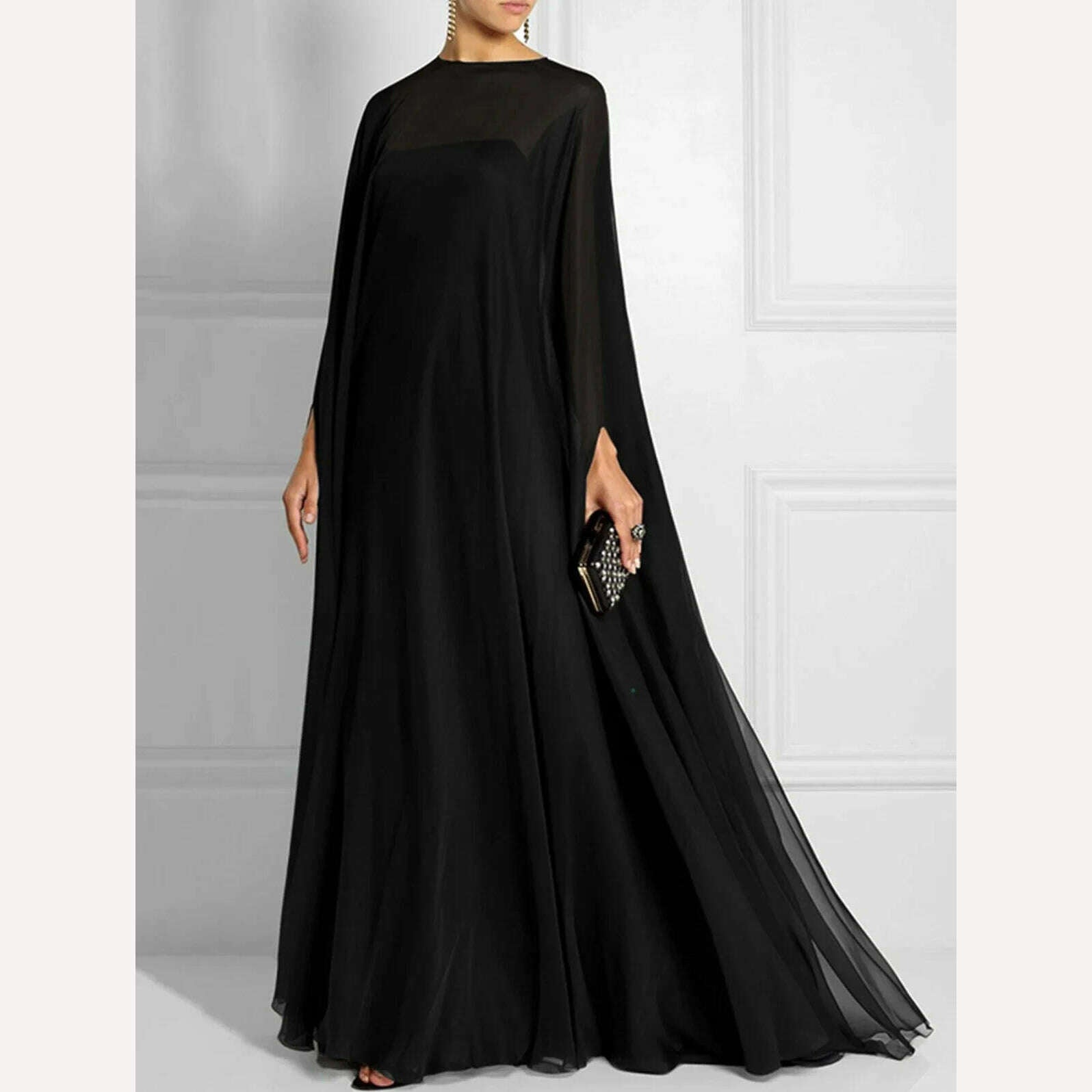 KIMLUD, Spring Summer Fashion Dress Solid Color Shawl Evening Gown Long Maxi Dresses for Women Dolman Sleeve Floor-length Flowy Dress, Black / L, KIMLUD APPAREL - Womens Clothes