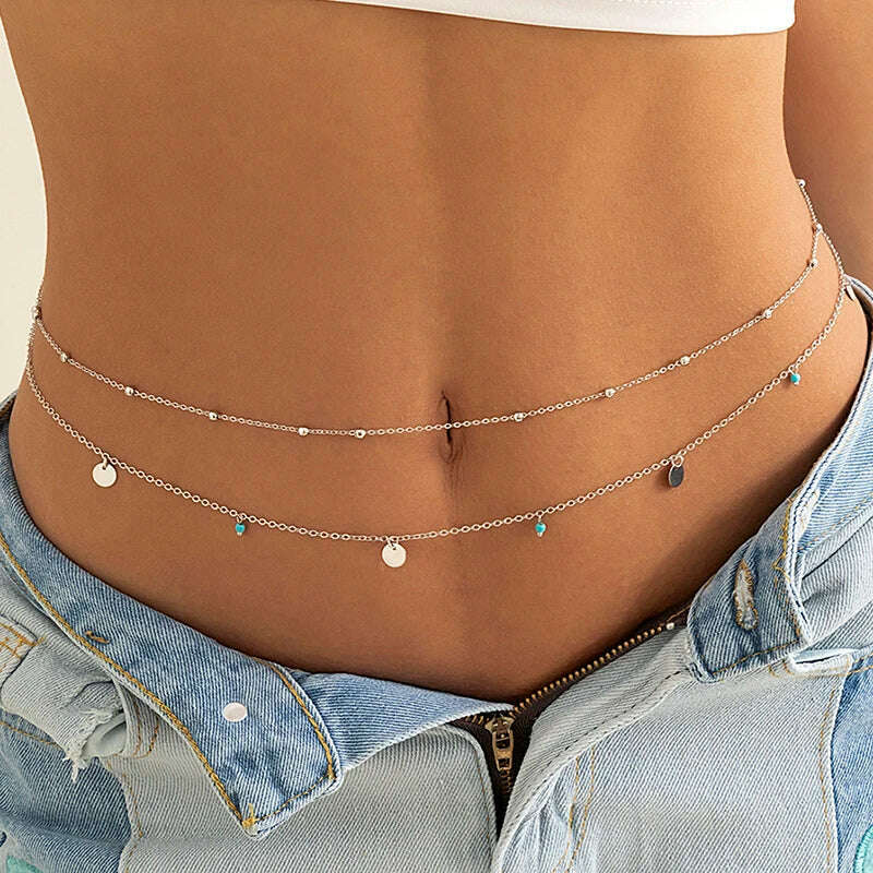 Spring Summer New Boho Minimalism Multilayer Waist Beads For Women Fashion Geometric Sequins Belly Chain Sexy Body Chain Jewelry - KIMLUD