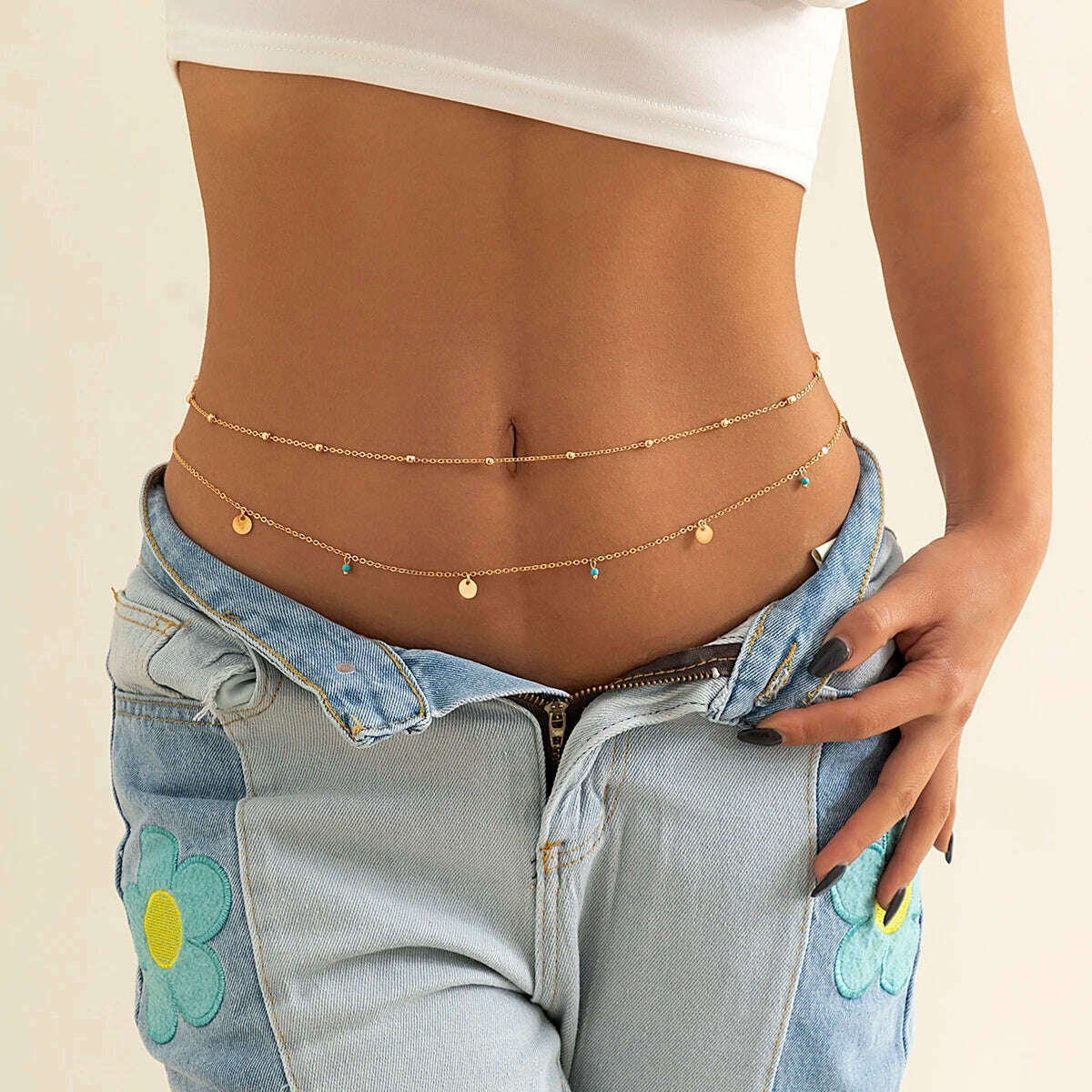 Spring Summer New Boho Minimalism Multilayer Waist Beads For Women Fashion Geometric Sequins Belly Chain Sexy Body Chain Jewelry - KIMLUD