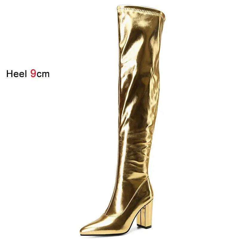 KIMLUD, Spring/Autumn Over-the-Knee Women's Boots Thick Heel  Pointed Toe Zipper Square High Heel Thigh Boots Elastic Riding Boot Female, KIMLUD Womens Clothes