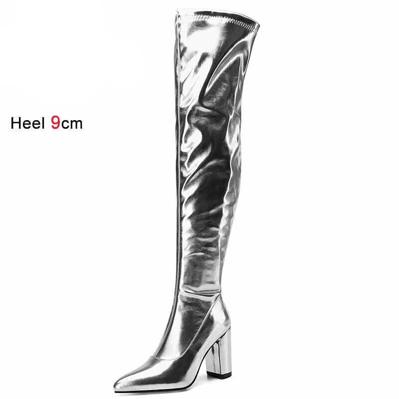 KIMLUD, Spring/Autumn Over-the-Knee Women's Boots Thick Heel  Pointed Toe Zipper Square High Heel Thigh Boots Elastic Riding Boot Female, KIMLUD Womens Clothes