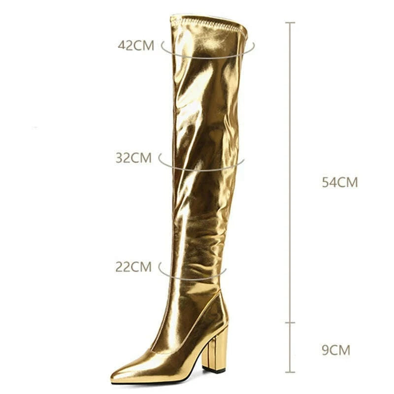 KIMLUD, Spring/Autumn Over-the-Knee Women's Boots Thick Heel  Pointed Toe Zipper Square High Heel Thigh Boots Elastic Riding Boot Female, KIMLUD Womens Clothes