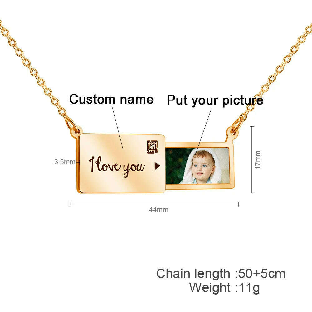 KIMLUD, Stainless Custom Photo Message Envelope Necklace Pull-Out Envelope Unique Pendant for Women Customized Jewelry Gift Mother's Day, KIMLUD Womens Clothes