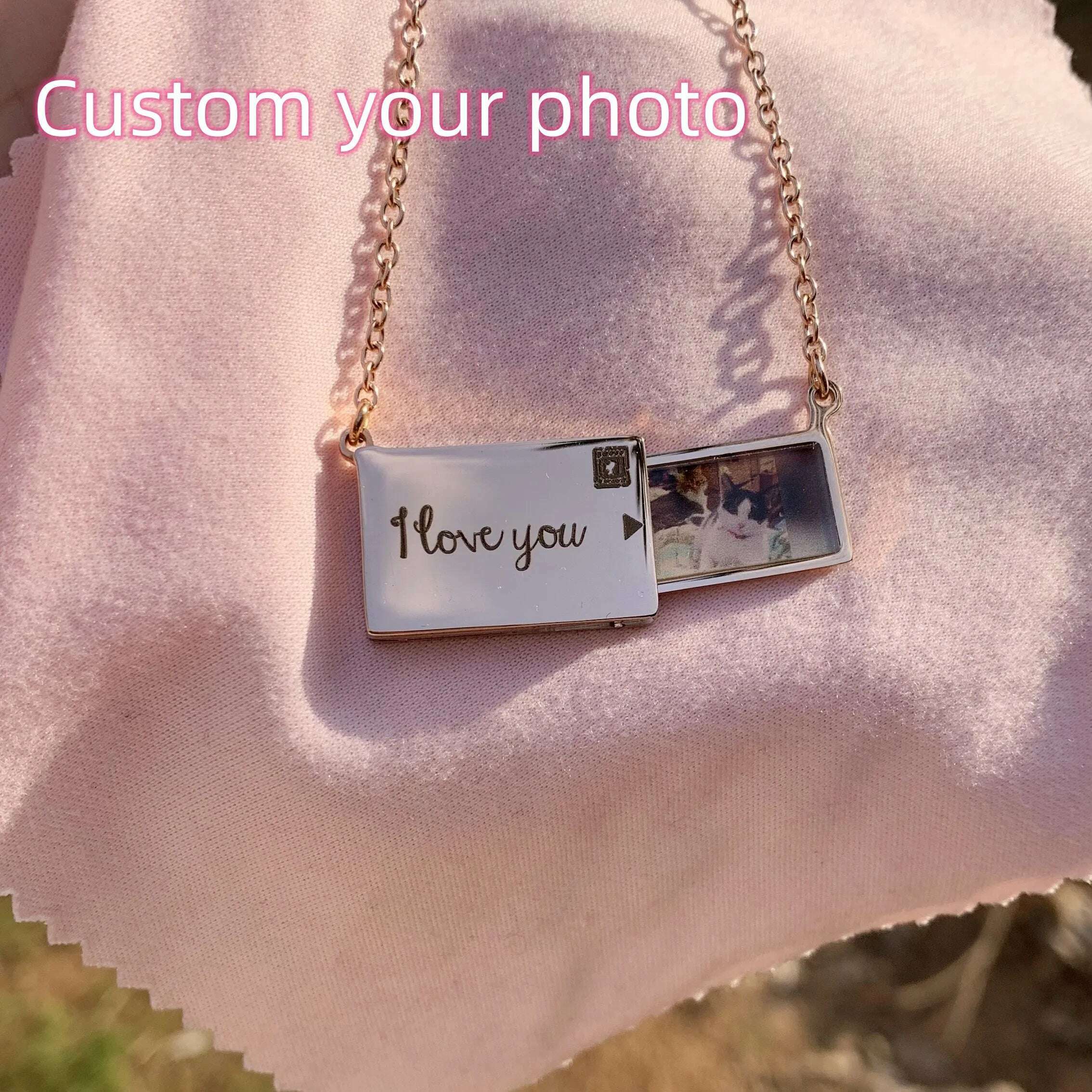 KIMLUD, Stainless Custom Photo Message Envelope Necklace Pull-Out Envelope Unique Pendant for Women Customized Jewelry Gift Mother's Day, Rose-gold color / With Text / United States, KIMLUD APPAREL - Womens Clothes