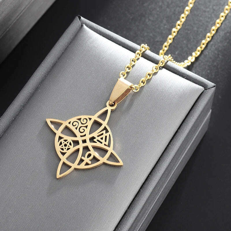 KIMLUD, Stainless Steel Ancient Egyptian Ankh Cross Totem Pendant Necklace Men's Pharaoh Life Key Amulet Jewelry, AL20278-Gol, KIMLUD APPAREL - Womens Clothes