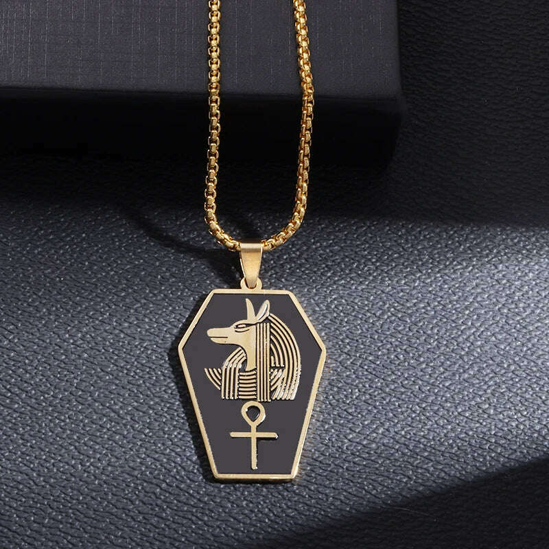 KIMLUD, Stainless Steel Ancient Egyptian Ankh Cross Totem Pendant Necklace Men's Pharaoh Life Key Amulet Jewelry, AL19974-Gold, KIMLUD APPAREL - Womens Clothes