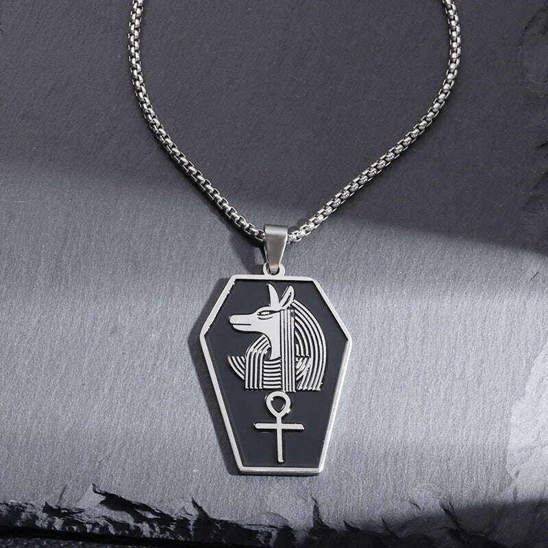 KIMLUD, Stainless Steel Ancient Egyptian Ankh Cross Totem Pendant Necklace Men's Pharaoh Life Key Amulet Jewelry, AL19974-Silver, KIMLUD APPAREL - Womens Clothes