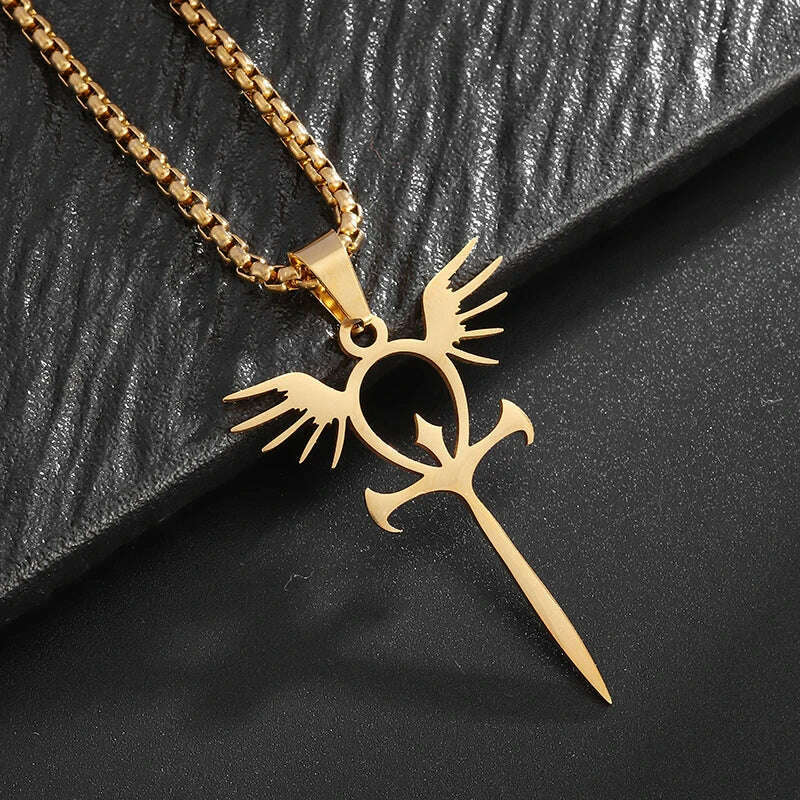 KIMLUD, Stainless Steel Ancient Egyptian Ankh Cross Totem Pendant Necklace Men's Pharaoh Life Key Amulet Jewelry, AL21588-Gold, KIMLUD APPAREL - Womens Clothes