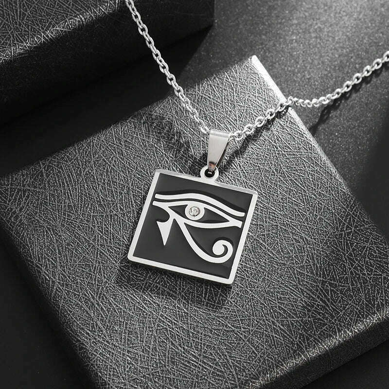 KIMLUD, Stainless Steel Ancient Egyptian Ankh Cross Totem Pendant Necklace Men's Pharaoh Life Key Amulet Jewelry, AL20524-Silver, KIMLUD APPAREL - Womens Clothes