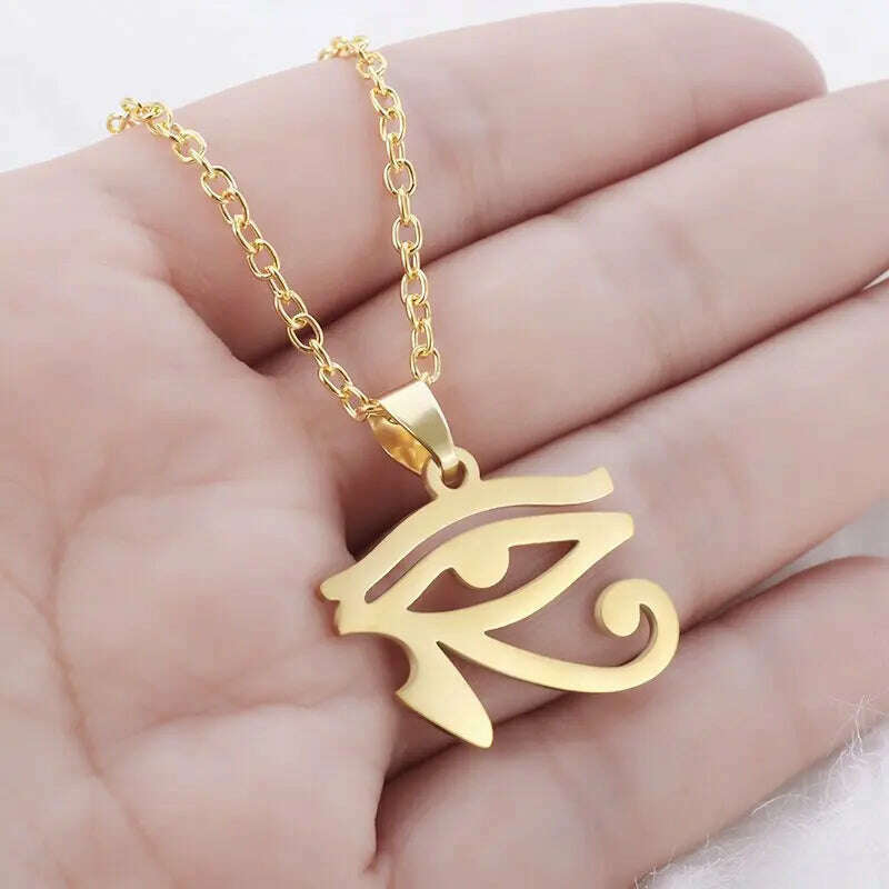 KIMLUD, Stainless Steel Ancient Egyptian Ankh Cross Totem Pendant Necklace Men's Pharaoh Life Key Amulet Jewelry, AL18770-Gold, KIMLUD APPAREL - Womens Clothes