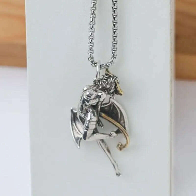 KIMLUD, Stainless Steel Creative Personality Prayer Angel Pendant Necklace Men and Women Fashion Trend Hip Hop Punk Accessories Jewelry, AL13385-Silver, KIMLUD APPAREL - Womens Clothes