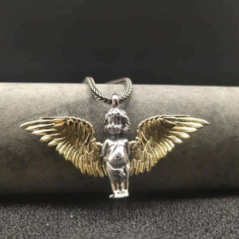 KIMLUD, Stainless Steel Creative Personality Prayer Angel Pendant Necklace Men and Women Fashion Trend Hip Hop Punk Accessories Jewelry, AL4157, KIMLUD APPAREL - Womens Clothes