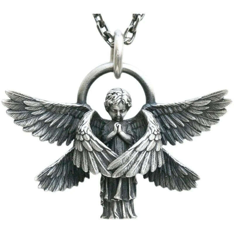 KIMLUD, Stainless Steel Creative Personality Prayer Angel Pendant Necklace Men and Women Fashion Trend Hip Hop Punk Accessories Jewelry, AL18234, KIMLUD APPAREL - Womens Clothes