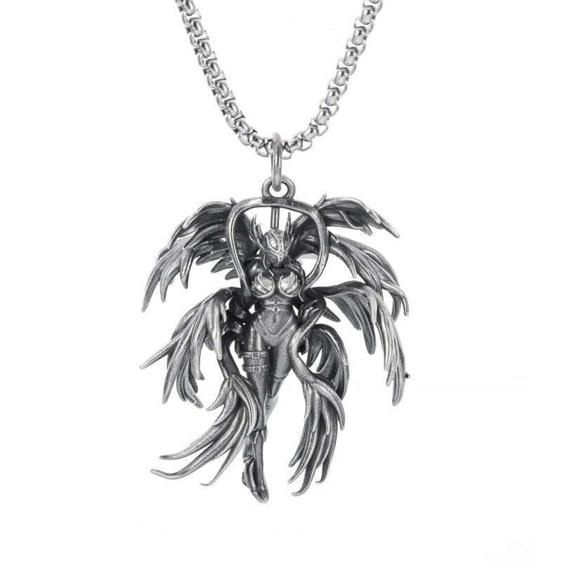 KIMLUD, Stainless Steel Creative Personality Prayer Angel Pendant Necklace Men and Women Fashion Trend Hip Hop Punk Accessories Jewelry, AL4571-Silver, KIMLUD APPAREL - Womens Clothes