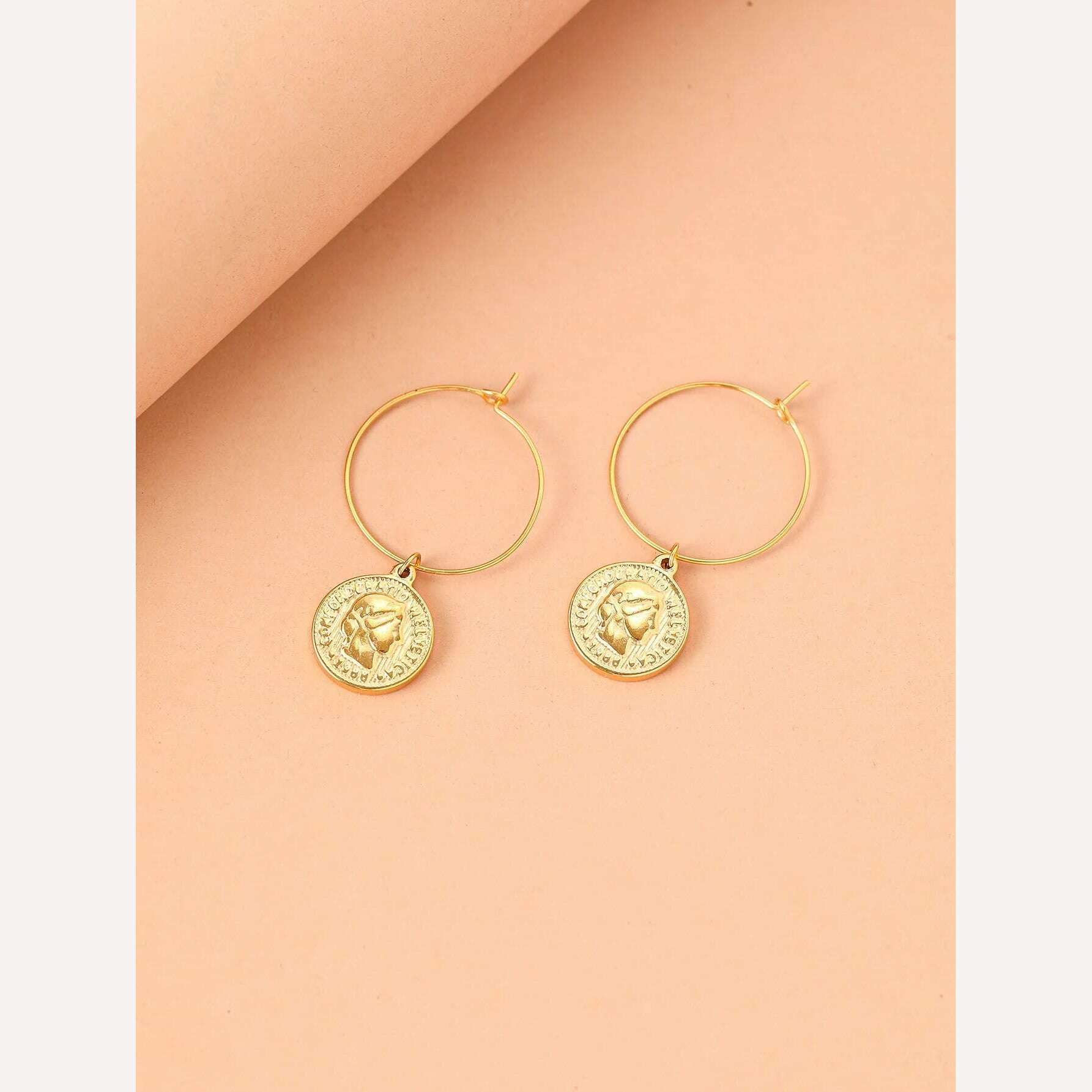 Stainless Steel Earrings Elegance Coins Queen's Portrait Baroque Pendants Temperament Fashion Hoop Earrings For Women Jewelry - KIMLUD