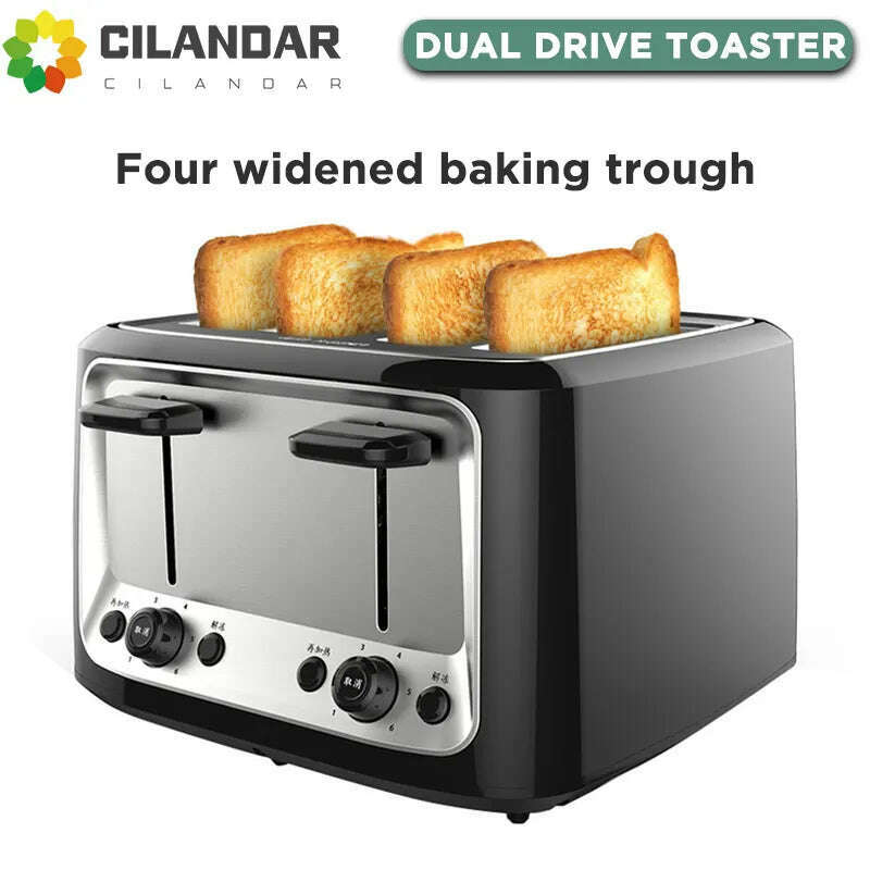 Stainless steel electric toaster household automatic baking bread maker breakfast machine toast sandwich grill 4 slice Pancake - KIMLUD