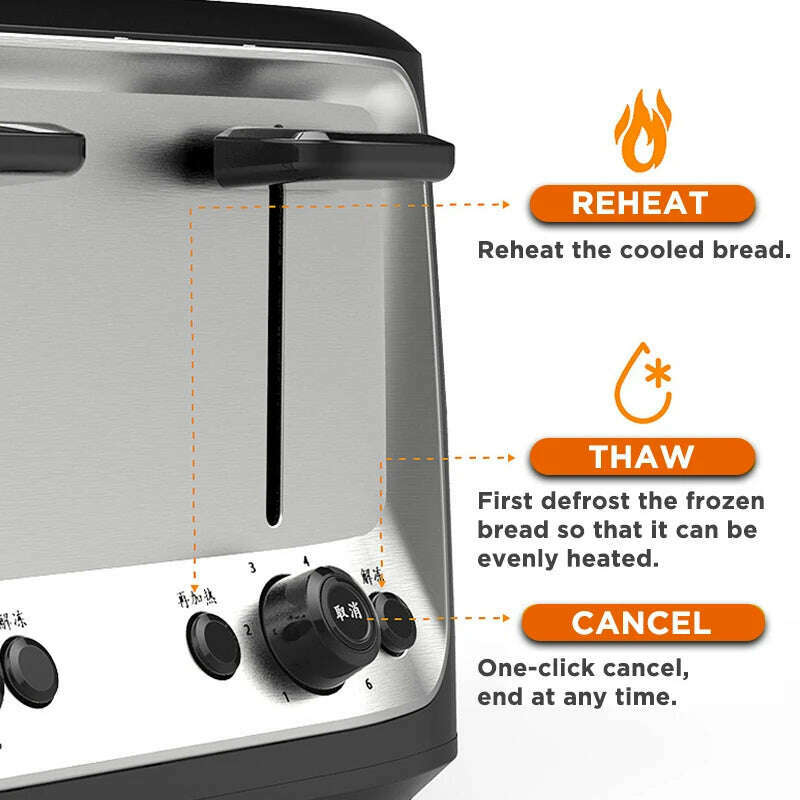 Stainless steel electric toaster household automatic baking bread maker breakfast machine toast sandwich grill 4 slice Pancake - KIMLUD