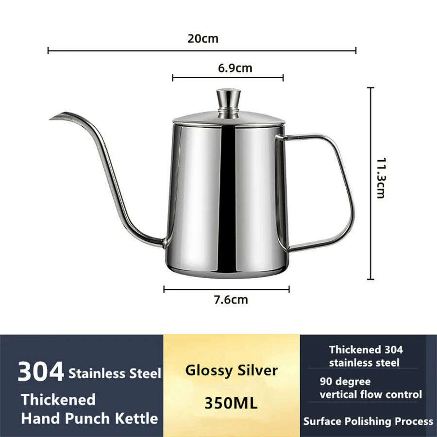 KIMLUD, Stainless Steel Hand Brewing Pot, Coffee Lug, Filter Cup, Long Spout, Fine Mouth Pot, Home Coffee Utensils, 350ML, KIMLUD APPAREL - Womens Clothes