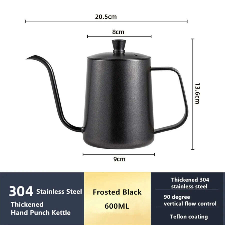 KIMLUD, Stainless Steel Hand Brewing Pot, Coffee Lug, Filter Cup, Long Spout, Fine Mouth Pot, Home Coffee Utensils, 600ML 1, KIMLUD APPAREL - Womens Clothes