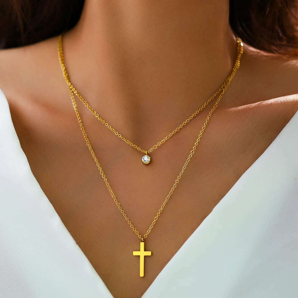 Stainless Steel Necklaces Prayer Baptism Gothic Cross Pendant Streetwear Male Layer Chain Grunge Necklace For Women Jewelry Gift - KIMLUD