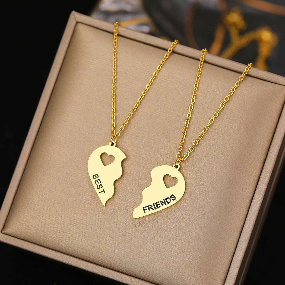 KIMLUD, Stainless Steel Necklaces Romantic Heart Best Friends Good Friend Friendship Pendants 2 Pcs/ Set Necklace For Women Jewelry Gift, KIMLUD Womens Clothes