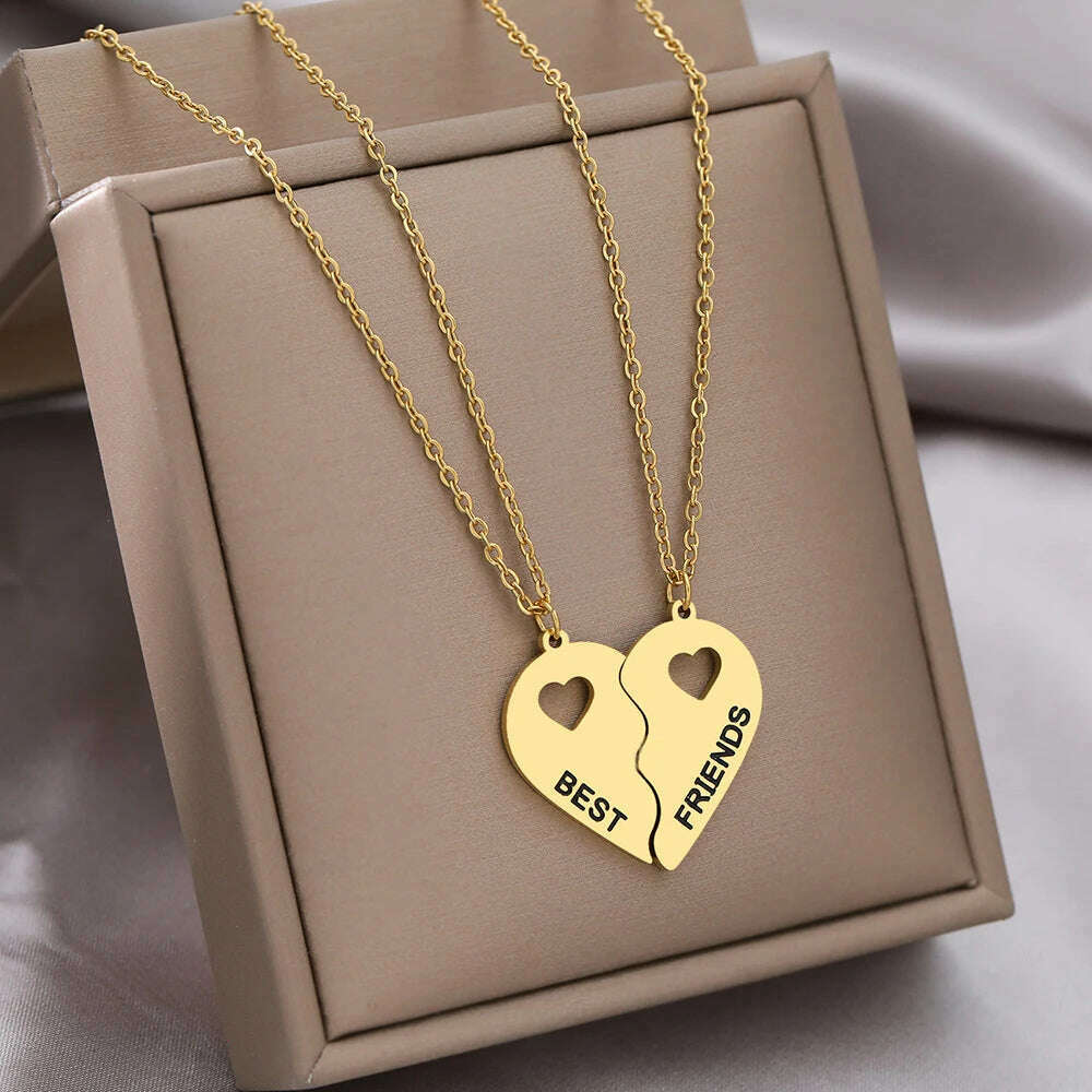 KIMLUD, Stainless Steel Necklaces Romantic Heart Best Friends Good Friend Friendship Pendants 2 Pcs/ Set Necklace For Women Jewelry Gift, KIMLUD Womens Clothes