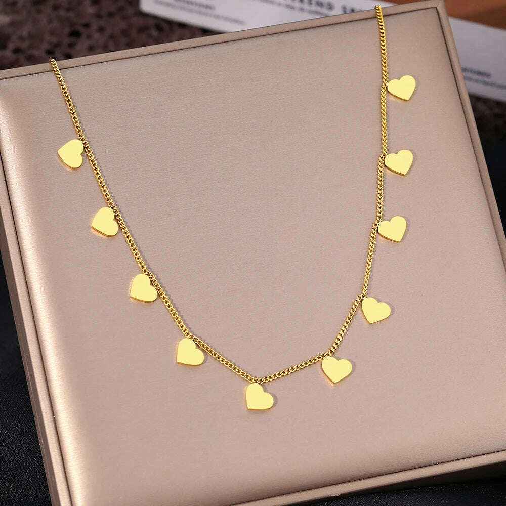 KIMLUD, Stainless Steel Necklaces Sweet Hearts Mini Pendants Temperament Female Chain Kpop Choker Trendy Necklace For Women Jewelry Gift, Gold Color, KIMLUD APPAREL - Womens Clothes