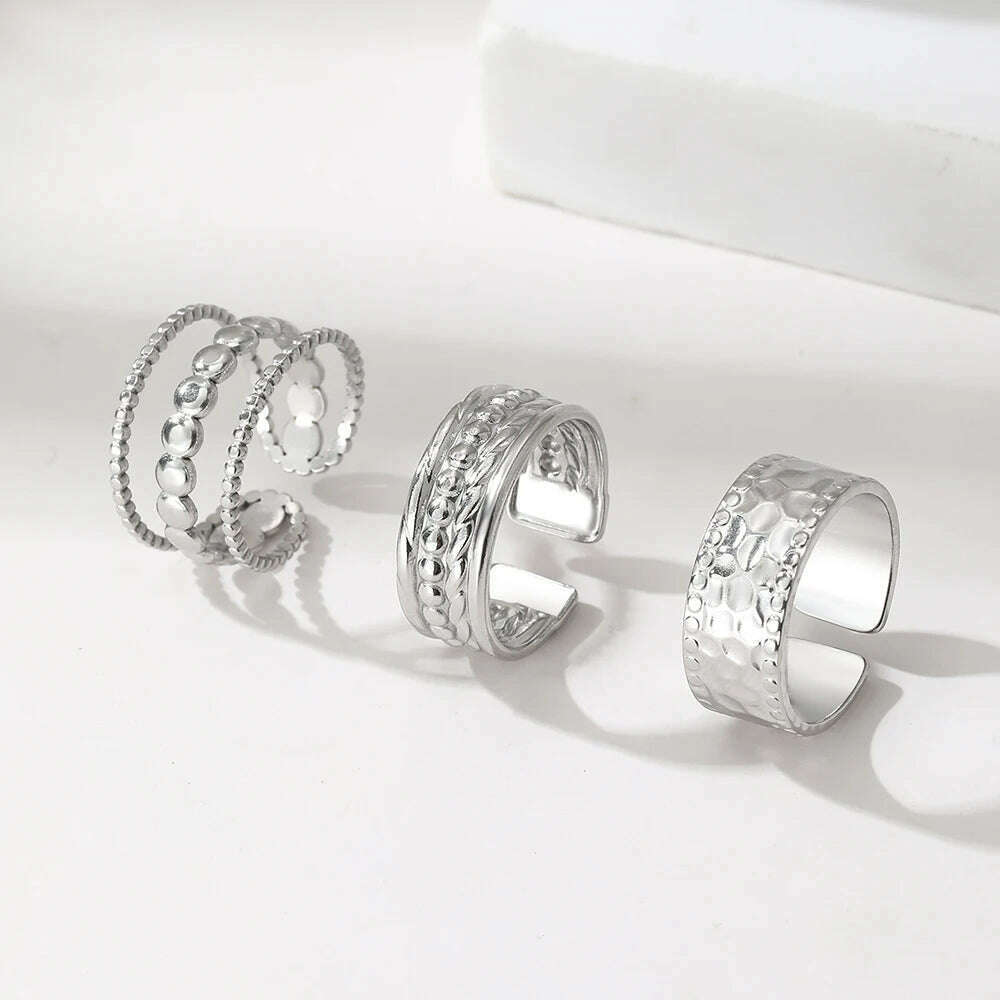 Stainless Steel RingNon-fading High-quality Fashion Bead Patchwork Triple Stacking RingFor Women Jewelry Commuter Matching - KIMLUD