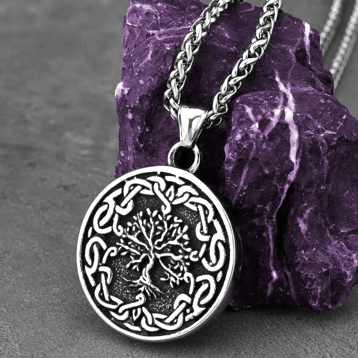 Stainless Steel Viking Tree of Life Necklace Men&#39;s Fashion Vintage Hip Hop Biker Charm Pendant Necklace Amulet Jewelry Wholesale - KIMLUD