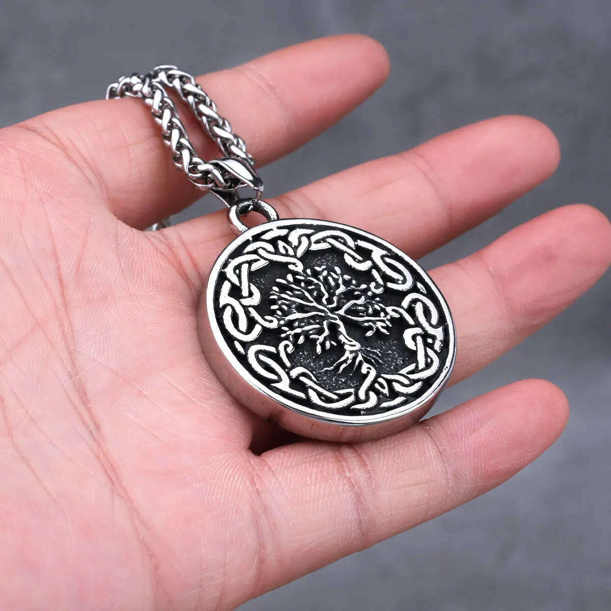 KIMLUD, Stainless Steel Viking Tree of Life Necklace Men&#39;s Fashion Vintage Hip Hop Biker Charm Pendant Necklace Amulet Jewelry Wholesale, pendants and chain, KIMLUD APPAREL - Womens Clothes