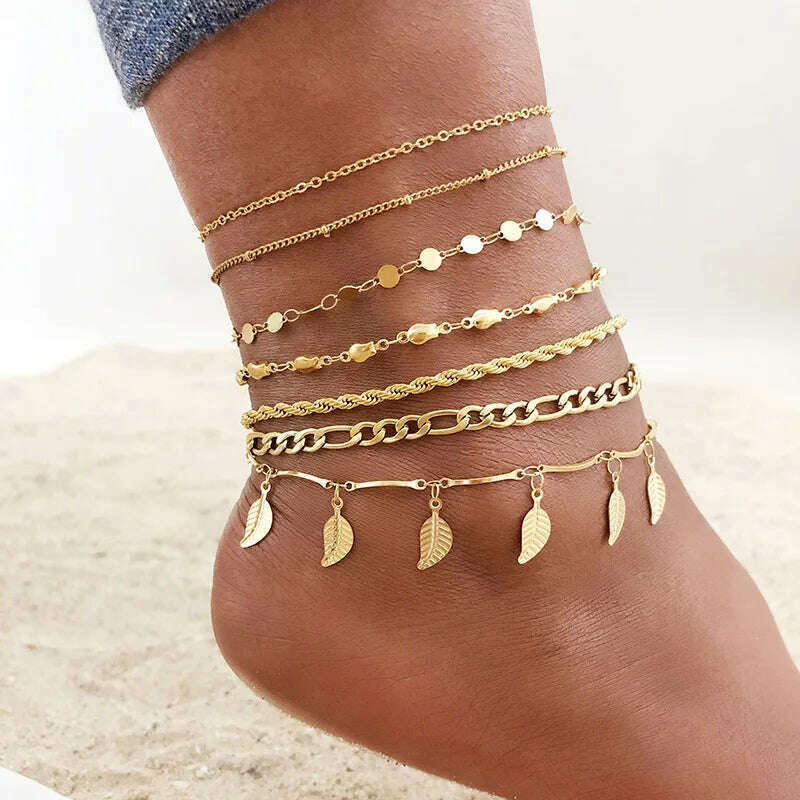 Stainless Steel Women Chain Anklet Summer Chevron Snake Ankle Foot Bracelet Gift for Her - KIMLUD