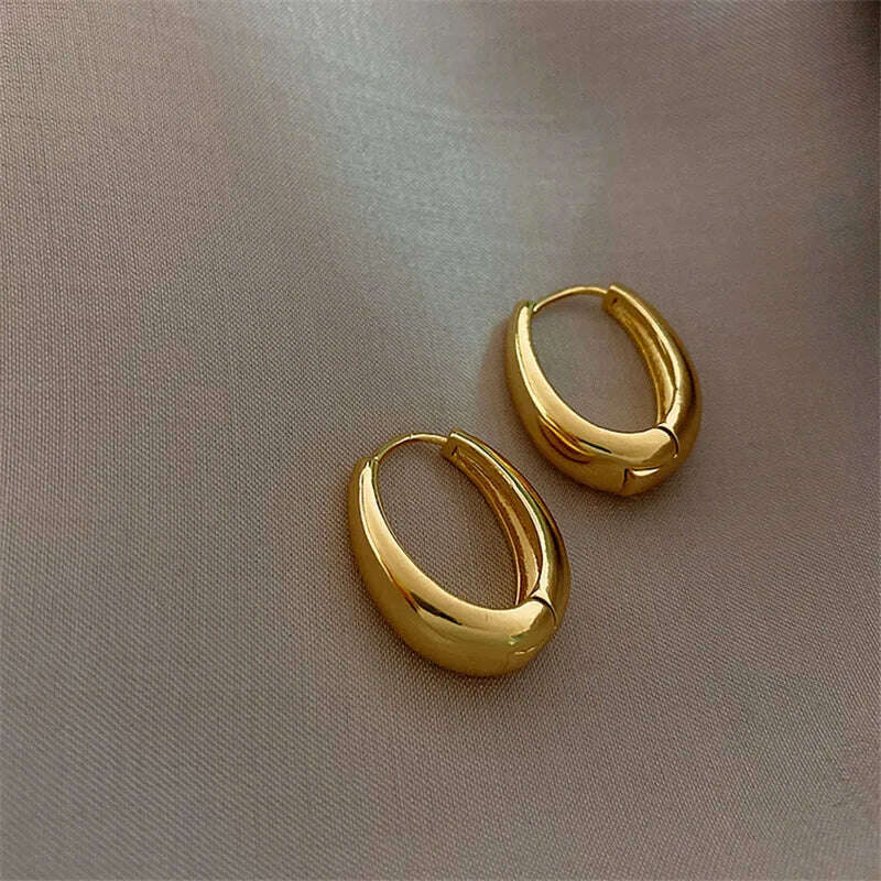 KIMLUD, Statement Minimalist Gold Silver Color Mixed Solid Heart Pendant Hoop Earrings Street Style Korean Fashion Jewelry, 617, KIMLUD APPAREL - Womens Clothes