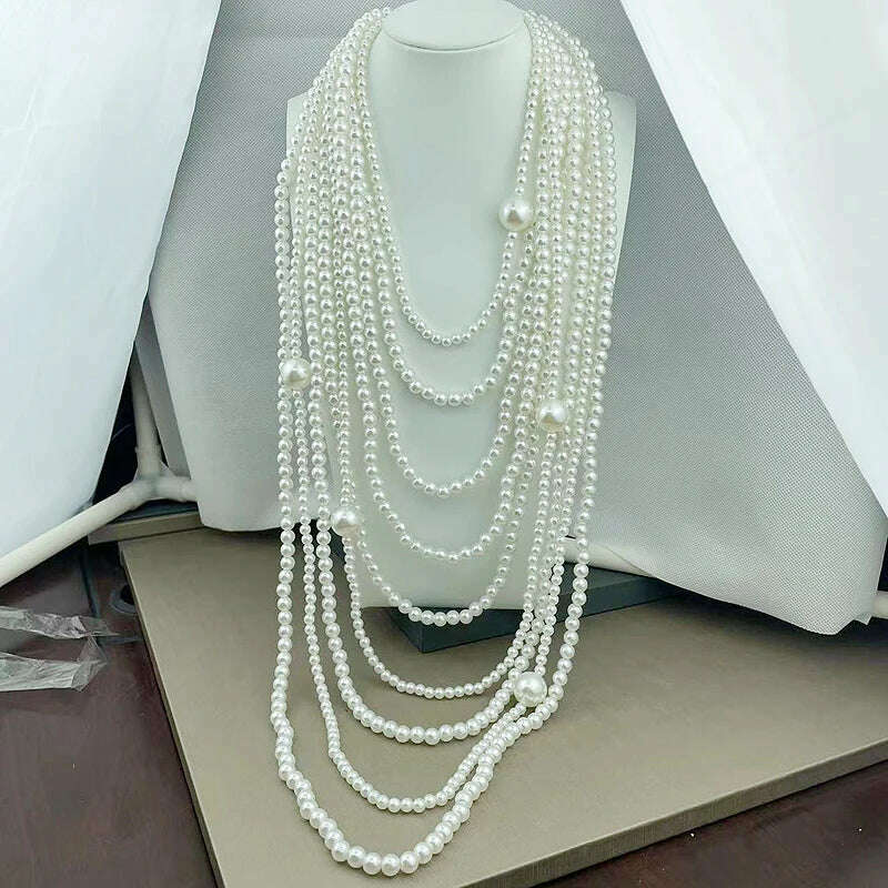 KIMLUD, Steampunk Multilayer Beautiful White Big Pearl Bead Necklace Women Tassel Collar Hombre Bridal Choker Necklaces Jewelry, KIMLUD Womens Clothes