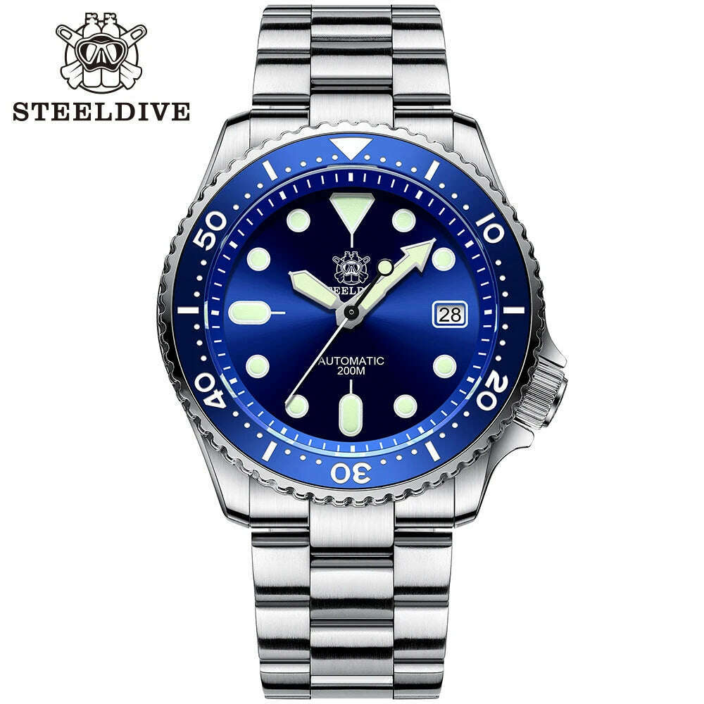 KIMLUD, STEELDIVE SD1996 Men's Dive Watch NH35 Automatic Mechanical Men's Watch Luminous Ceramic Bezel Diver watch men watches Sapphire, 96BL-SS New Version / CHINA, KIMLUD Womens Clothes