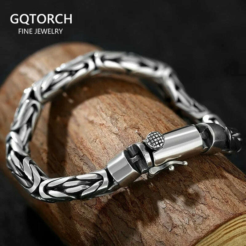 KIMLUD, Sterling Silver 925 Viking Bracelet for Men Handmade Peace Pattern Thick Safe Toggle Buckle Hand-woven Chain, 7mm / 21cm8.5inch, KIMLUD APPAREL - Womens Clothes