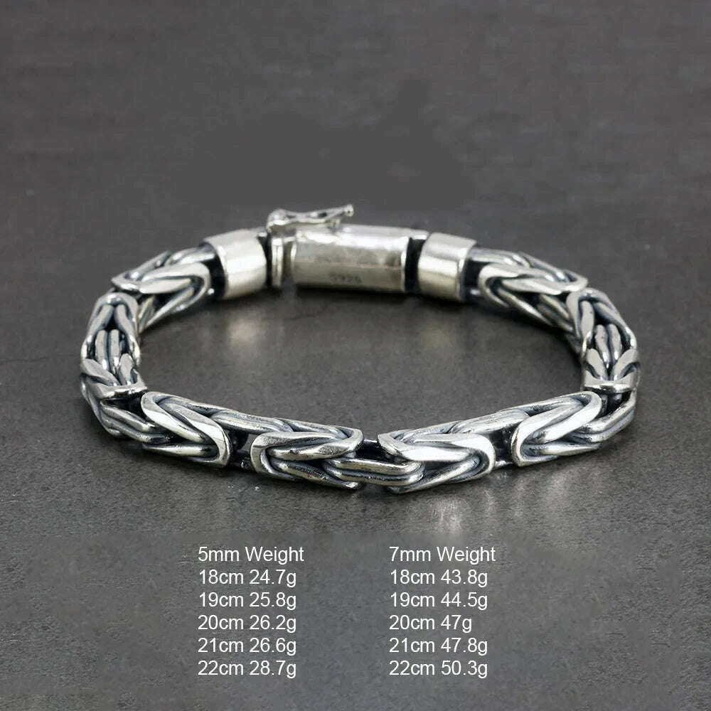 Sterling Silver 925 Viking Bracelet for Men Handmade Peace Pattern Thick Safe Toggle Buckle Hand-woven Chain - KIMLUD