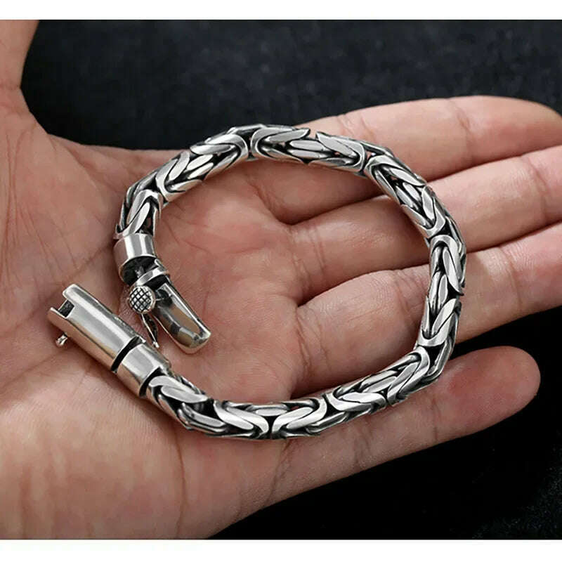 Sterling Silver 925 Viking Bracelet for Men Handmade Peace Pattern Thick Safe Toggle Buckle Hand-woven Chain - KIMLUD