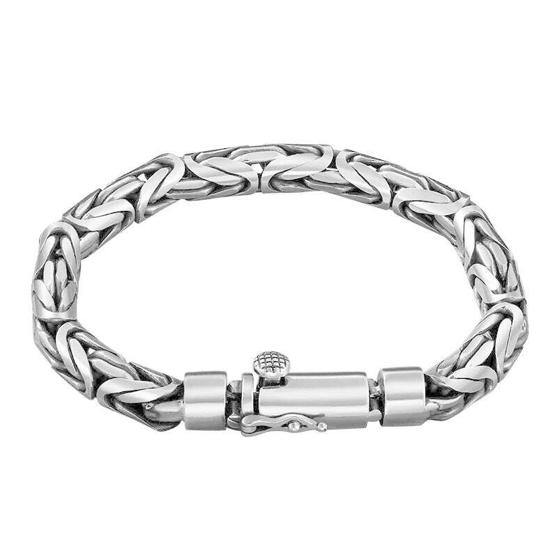 KIMLUD, Sterling Silver 925 Viking Bracelet for Men Handmade Peace Pattern Thick Safe Toggle Buckle Hand-woven Chain, KIMLUD Womens Clothes