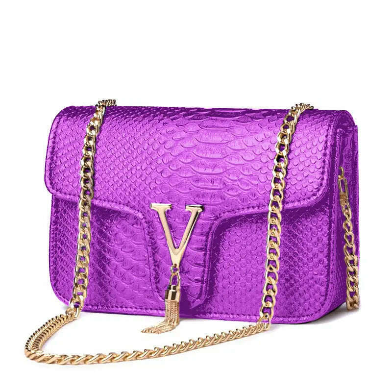 KIMLUD, Stone Pattern Handbag Crocodile Leather Crossbody Bags For Women 2023 Luxury Brand Shoulder Messenger Bags Female Chain Handbags, purple, KIMLUD APPAREL - Womens Clothes