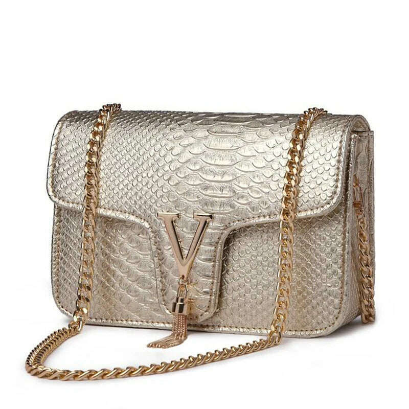 KIMLUD, Stone Pattern Handbag Crocodile Leather Crossbody Bags For Women 2023 Luxury Brand Shoulder Messenger Bags Female Chain Handbags, light Gold, KIMLUD APPAREL - Womens Clothes