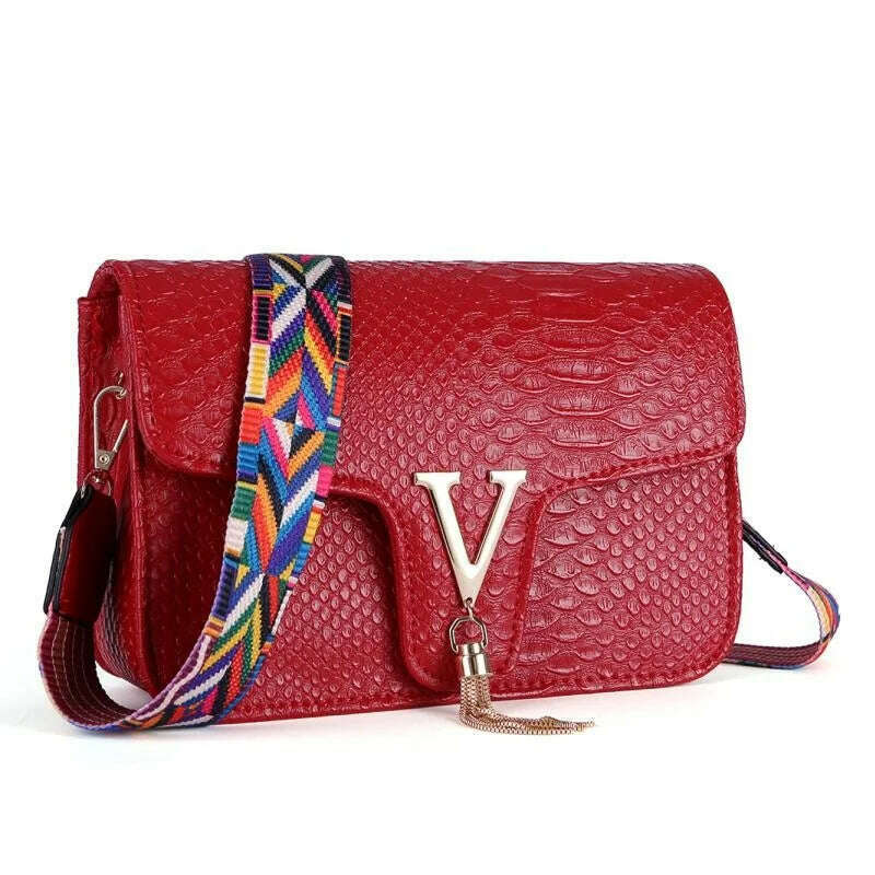 KIMLUD, Stone Pattern Handbag Crocodile Leather Crossbody Bags For Women 2023 Luxury Brand Shoulder Messenger Bags Female Chain Handbags, red 1, KIMLUD APPAREL - Womens Clothes